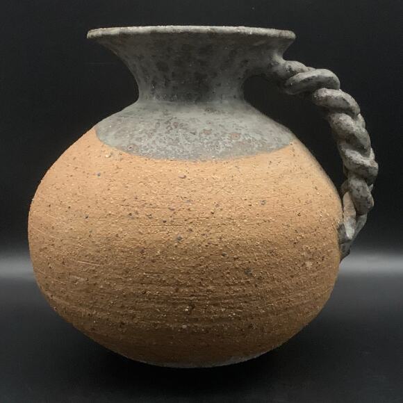 David Salk Southwestern Pitcher Jug Braided Handle Studio Art Pottery Vintage - Picture 2 of 12